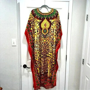 NSF kaftan caftan swim suit cover maxi dress, African print, w bonus hair wrap